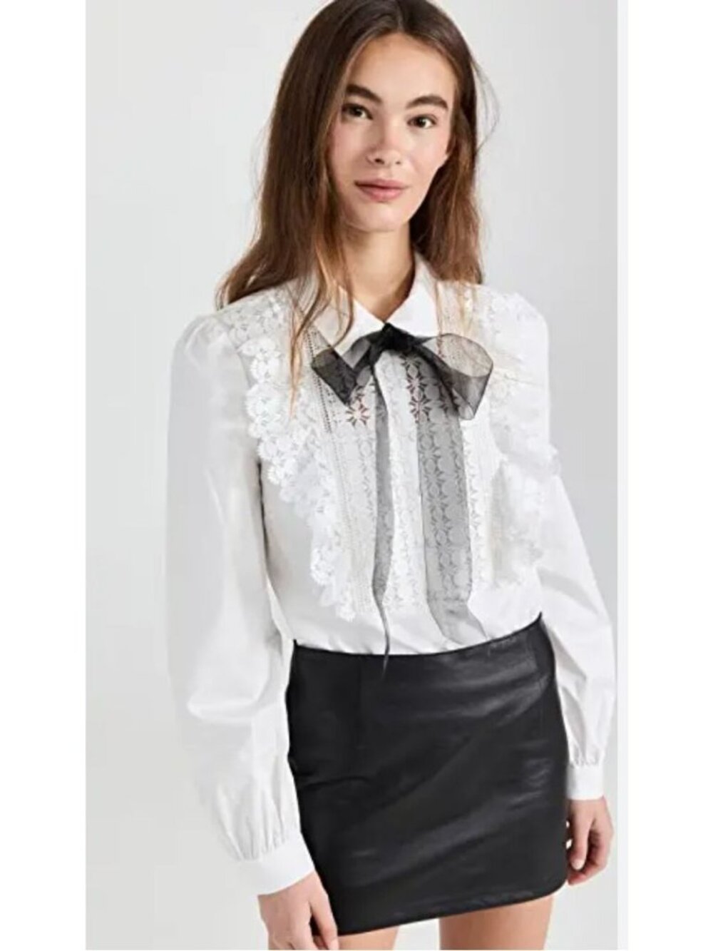 Self Portrait White Lace Bib Cotton Shirt NWOT - Size 10 - Picture 4 of 8